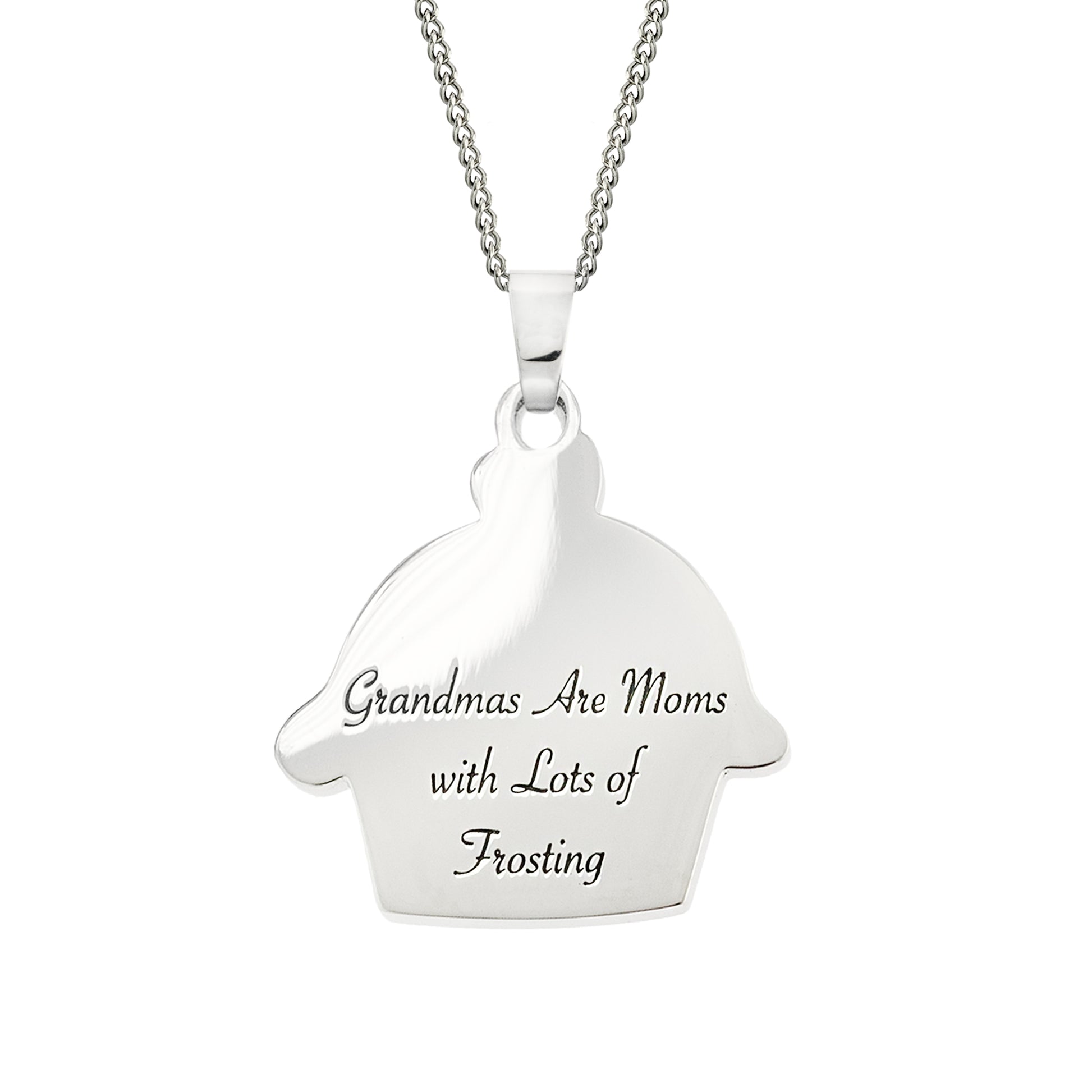 Stainless Steel Engraved Cupcake Pendant Necklace for Grandma