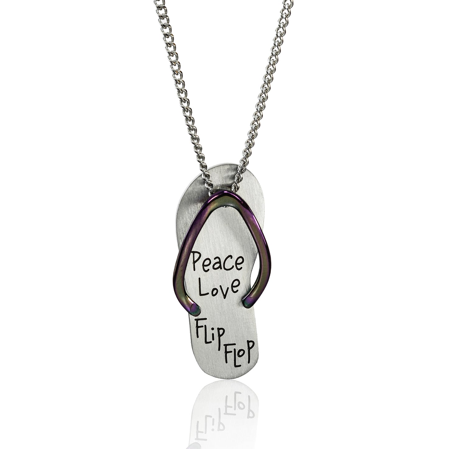 Peace Love Flip Flop Stainless Steel Pendant Necklace - Summer Beach Jewelry