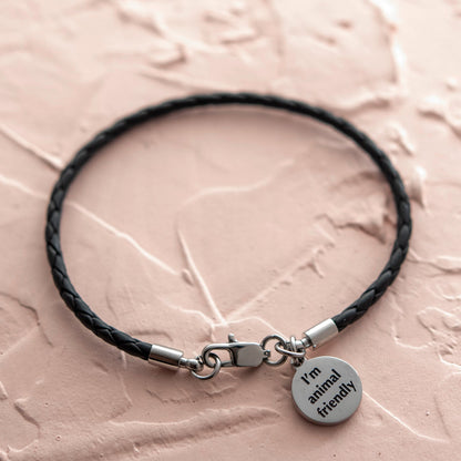 Women's Bracelet Animal Friendly Vegan Leather Paw Print Charm Bracelet Stainless Steel Jewelry