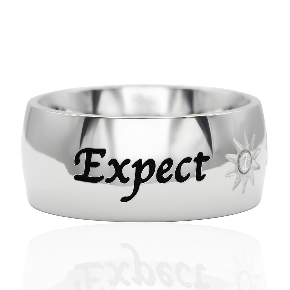 "Expect Miracles" Inspirational Ring with Cubic Zirconia Sun Design
