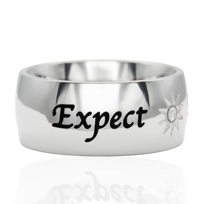 "Expect Miracles" Inspirational Ring with Cubic Zirconia Sun Design