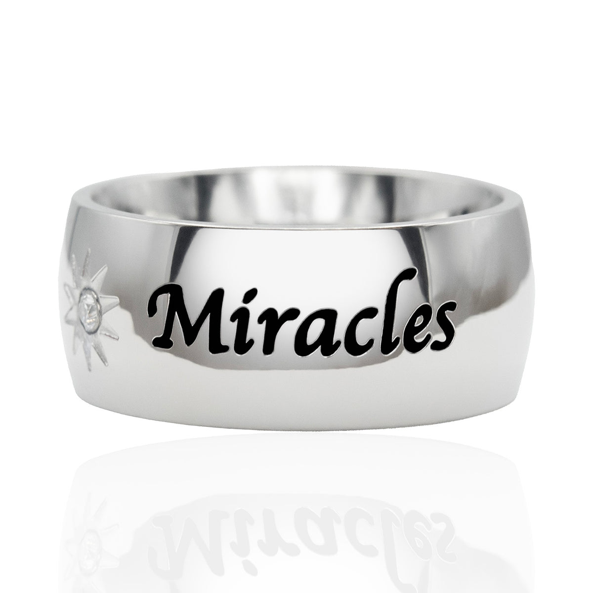 "Expect Miracles" Inspirational Ring with Cubic Zirconia Sun Design