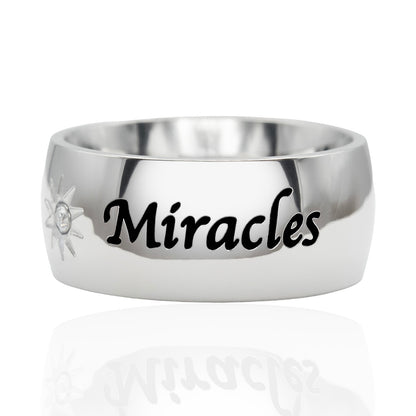 "Expect Miracles" Inspirational Ring with Cubic Zirconia Sun Design