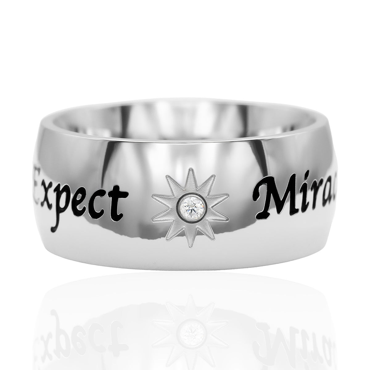 "Expect Miracles" Inspirational Ring with Cubic Zirconia Sun Design