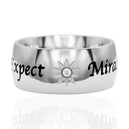 "Expect Miracles" Inspirational Ring with Cubic Zirconia Sun Design