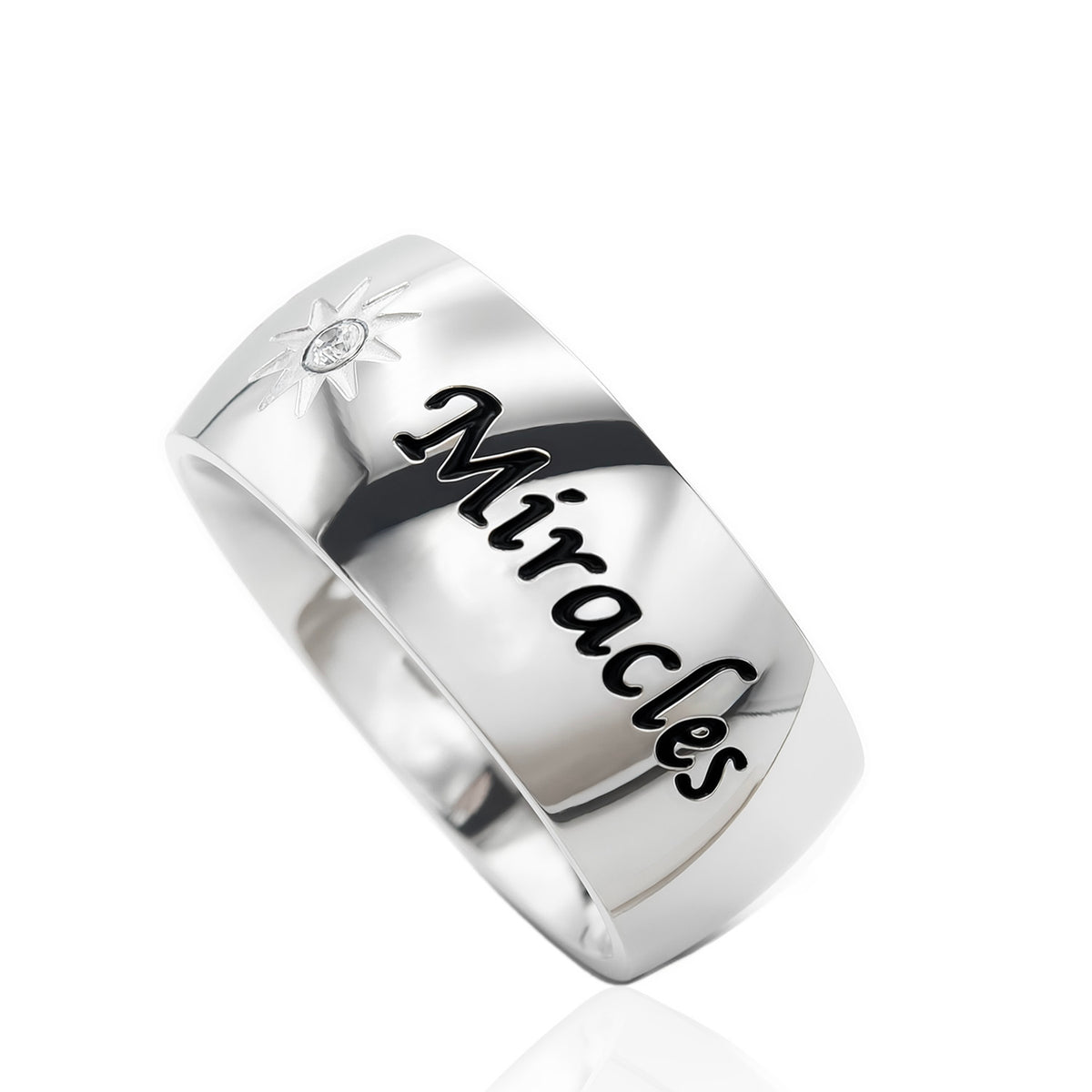 "Expect Miracles" Inspirational Ring with Cubic Zirconia Sun Design