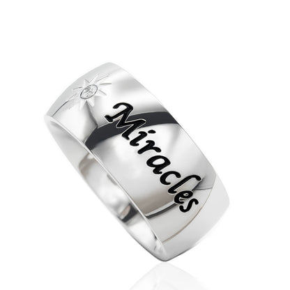 "Expect Miracles" Inspirational Ring with Cubic Zirconia Sun Design
