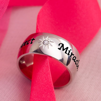 "Expect Miracles" Inspirational Ring with Cubic Zirconia Sun Design