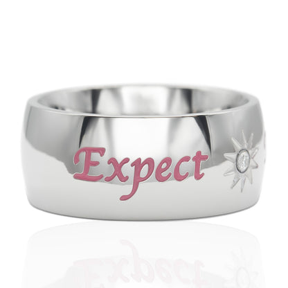 "Expect Miracles" Pink Inspirational Ring with Cubic Zirconia Sun Design