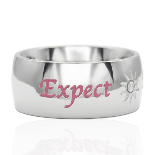 "Expect Miracles" Pink Inspirational Ring with Cubic Zirconia Sun Design