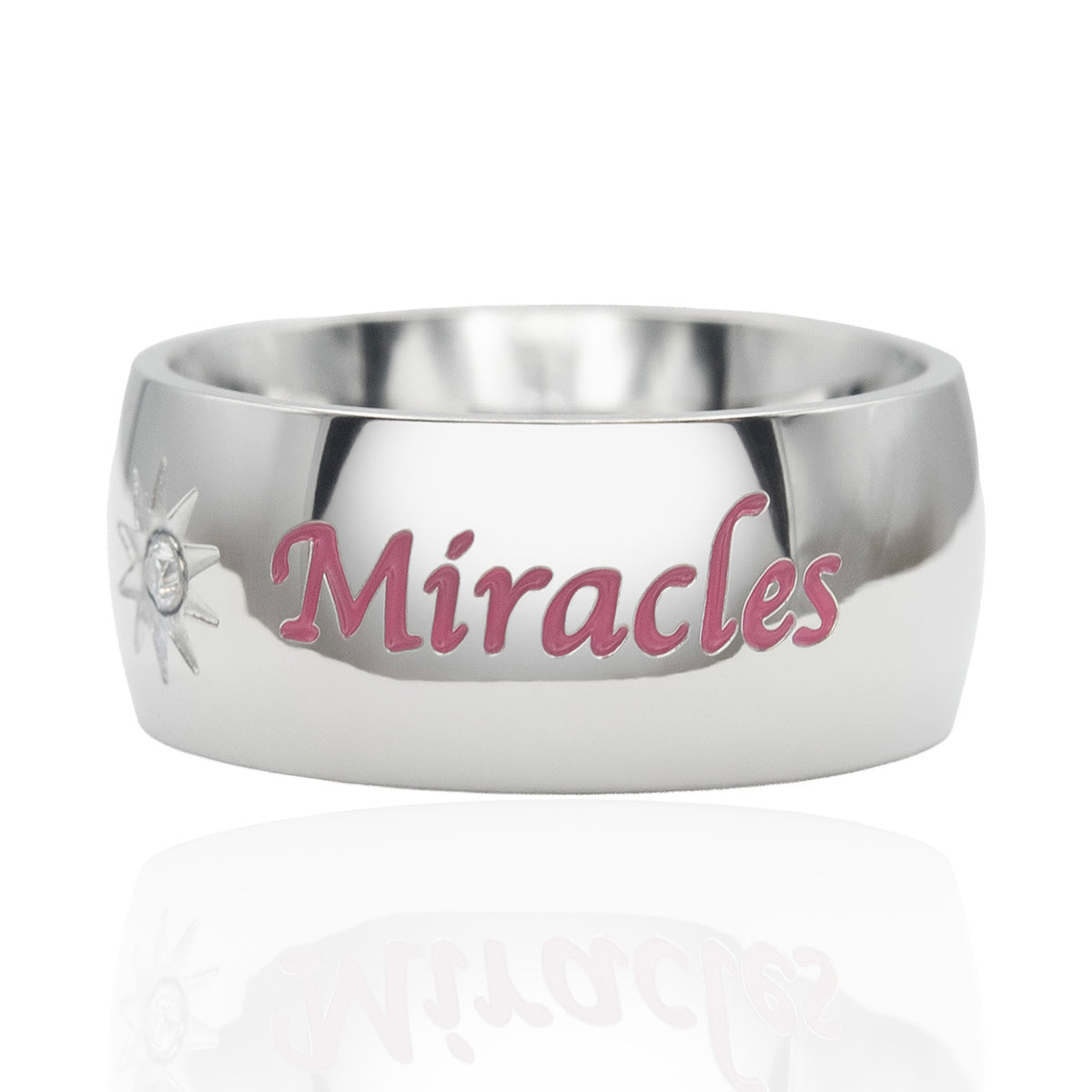 "Expect Miracles" Pink Inspirational Ring with Cubic Zirconia Sun Design