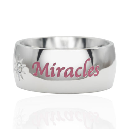 "Expect Miracles" Pink Inspirational Ring with Cubic Zirconia Sun Design
