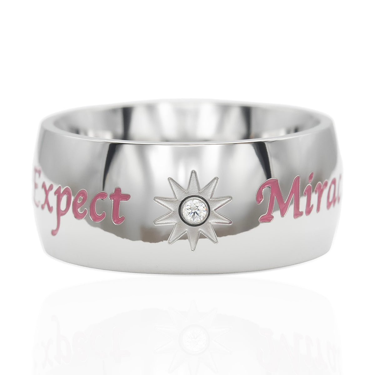 "Expect Miracles" Pink Inspirational Ring with Cubic Zirconia Sun Design