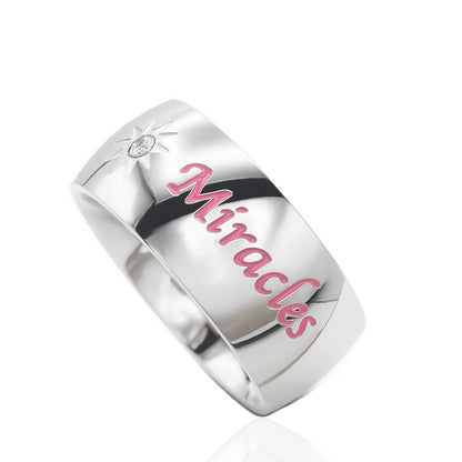 "Expect Miracles" Pink Inspirational Ring with Cubic Zirconia Sun Design