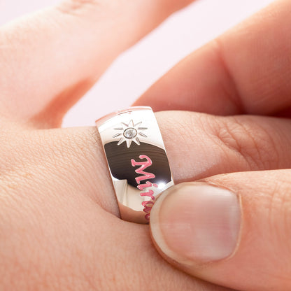 "Expect Miracles" Pink Inspirational Ring with Cubic Zirconia Sun Design