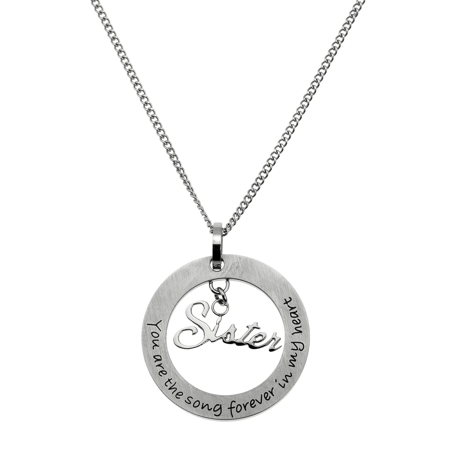 Engraved Stainless Steel "You Are The Song Forever In My Heart" Sister Pendant Necklace