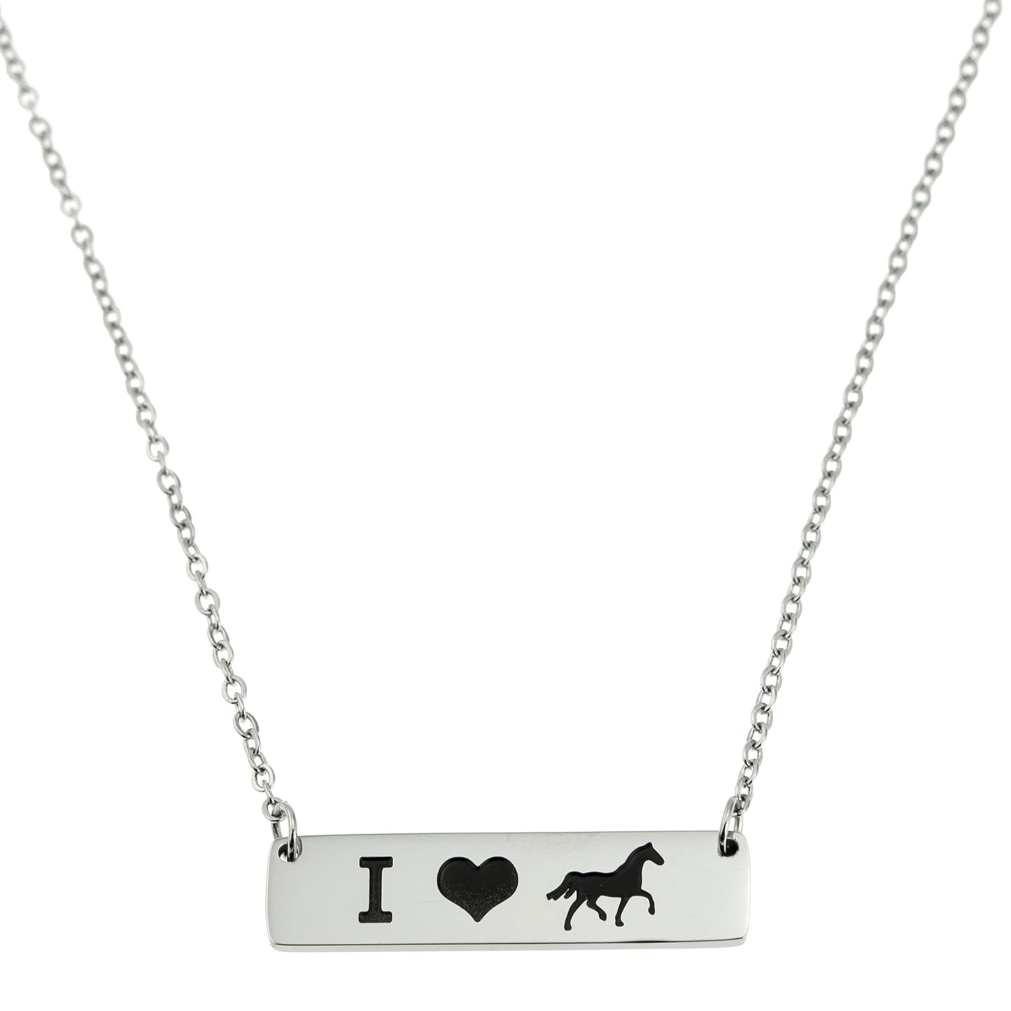 I Heart Horses Stainless Steel Bar Pendant Necklace - Perfect Gift for Horse Lovers