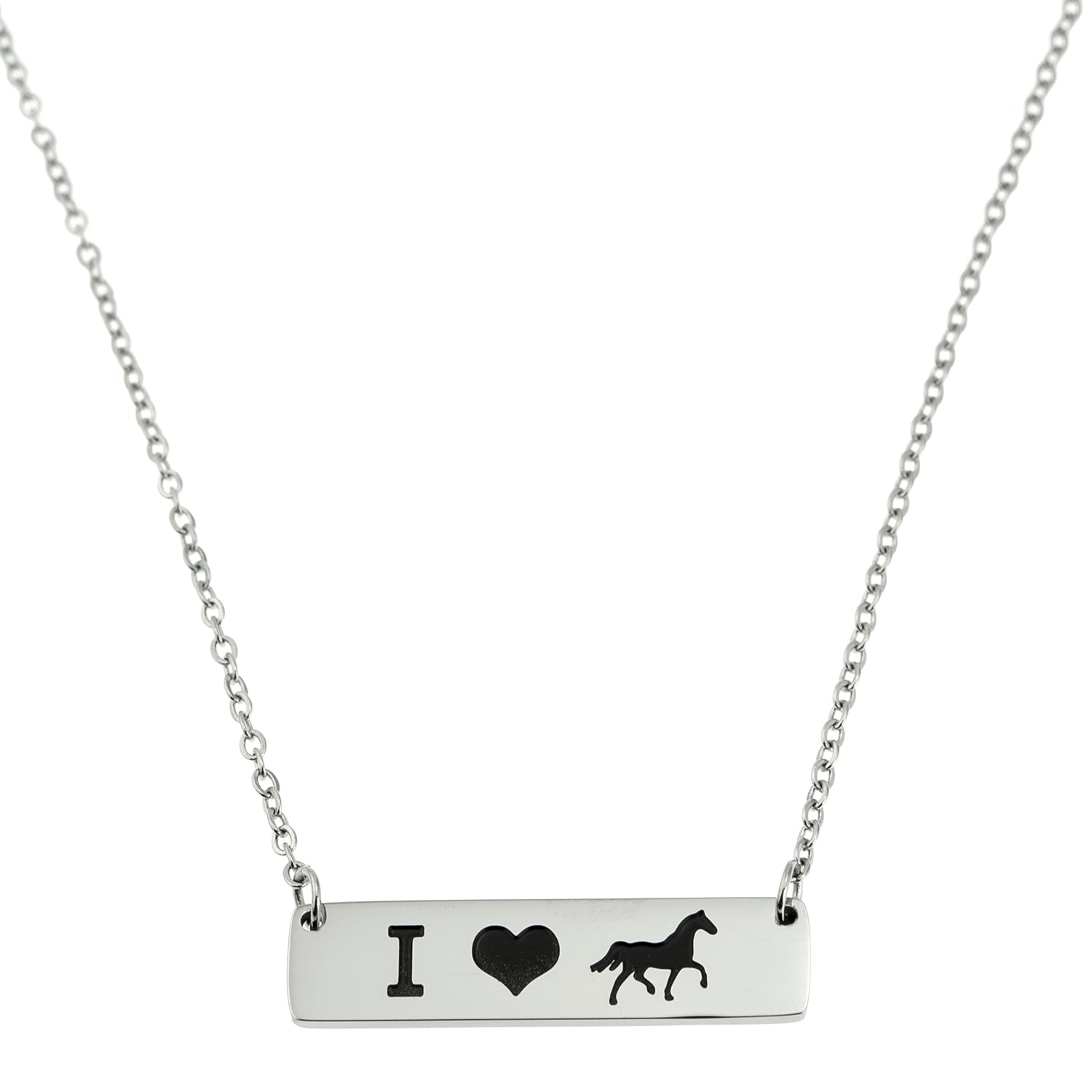 I Heart Horses Stainless Steel Bar Pendant Necklace - Perfect Gift for Horse Lovers