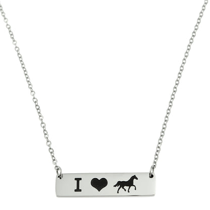 I Heart Horses Stainless Steel Bar Pendant Necklace - Perfect Gift for Horse Lovers