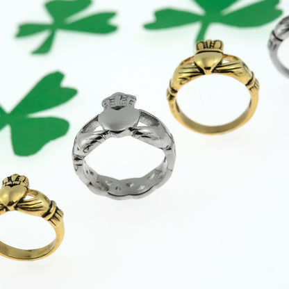 Celtic Claddagh Friendship Love Loyalty Ring Stainless Steel Jewelry for Women Girls Men Irish Symbol