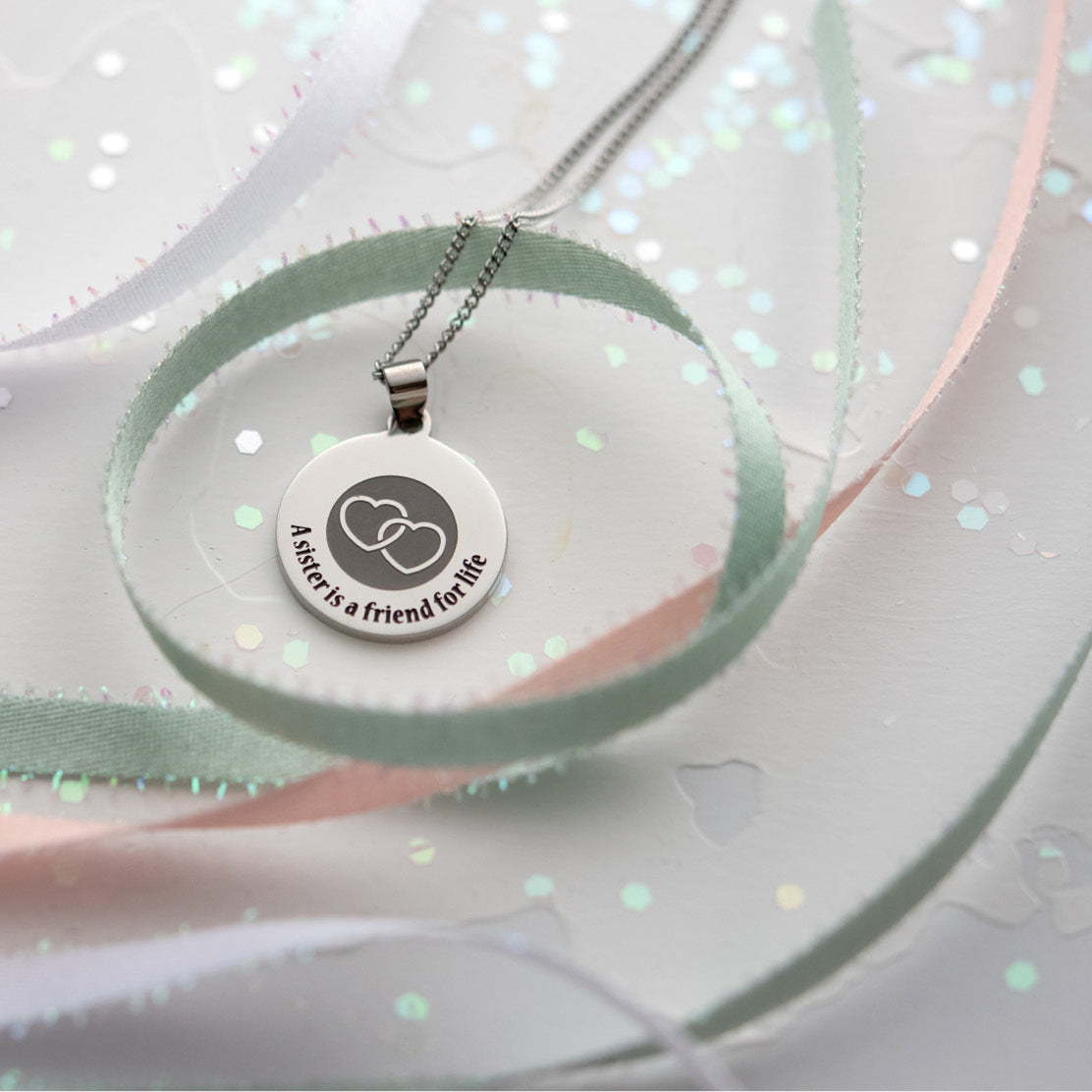 "A Sister is a Friend for Life" Interlocking Hearts Pendant Necklace Sentimental Sister Jewelry Gift for Women Friend
