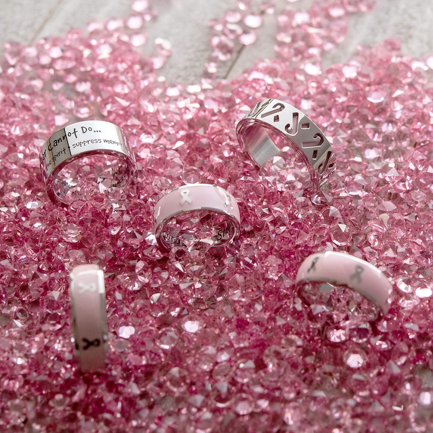 Pink Ribbon Cut out Stainless Steel Ring Cancer Awareness Jewelry for Women