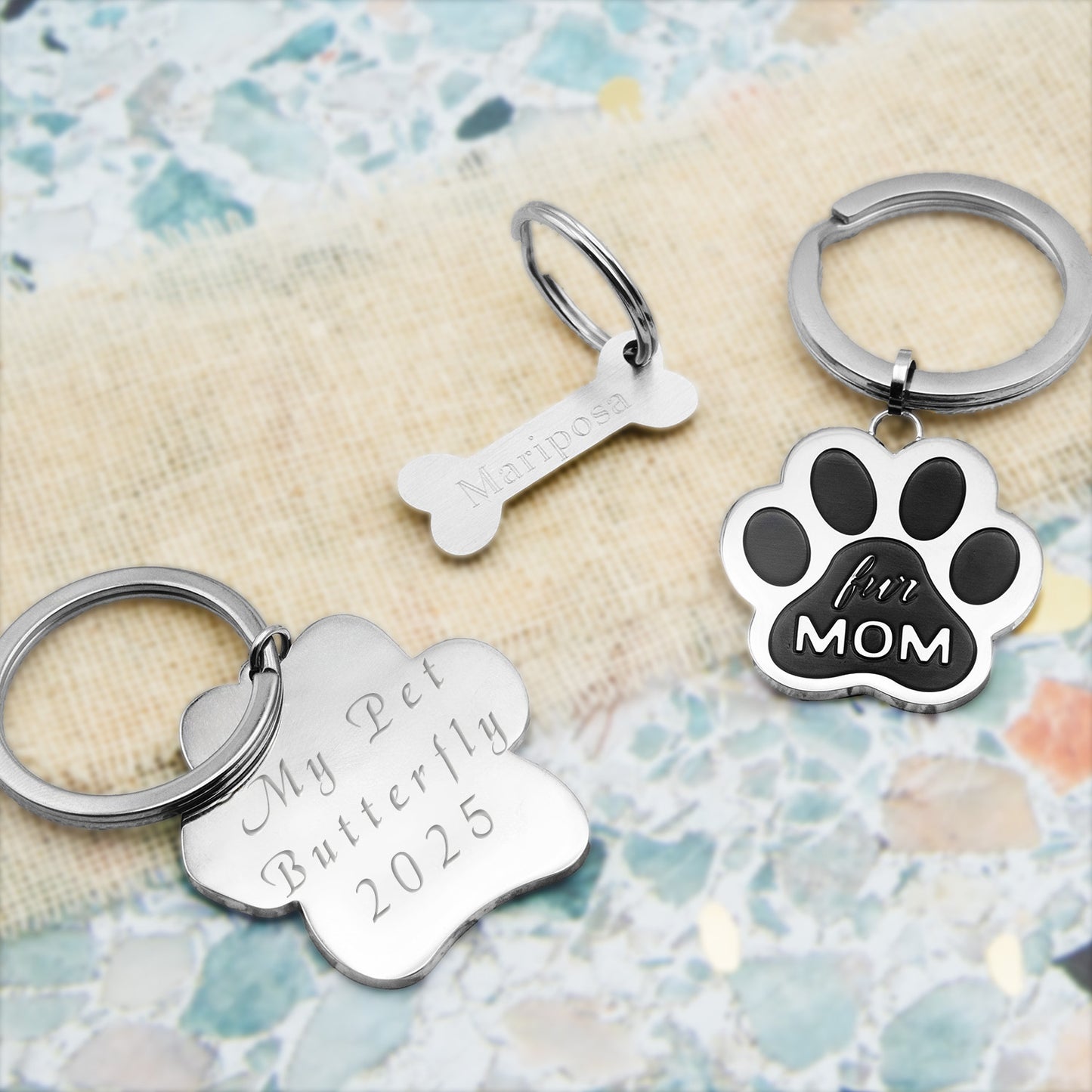 Who Rescued Who Paw Print Stainless Steel Pet Rescue Keyring
