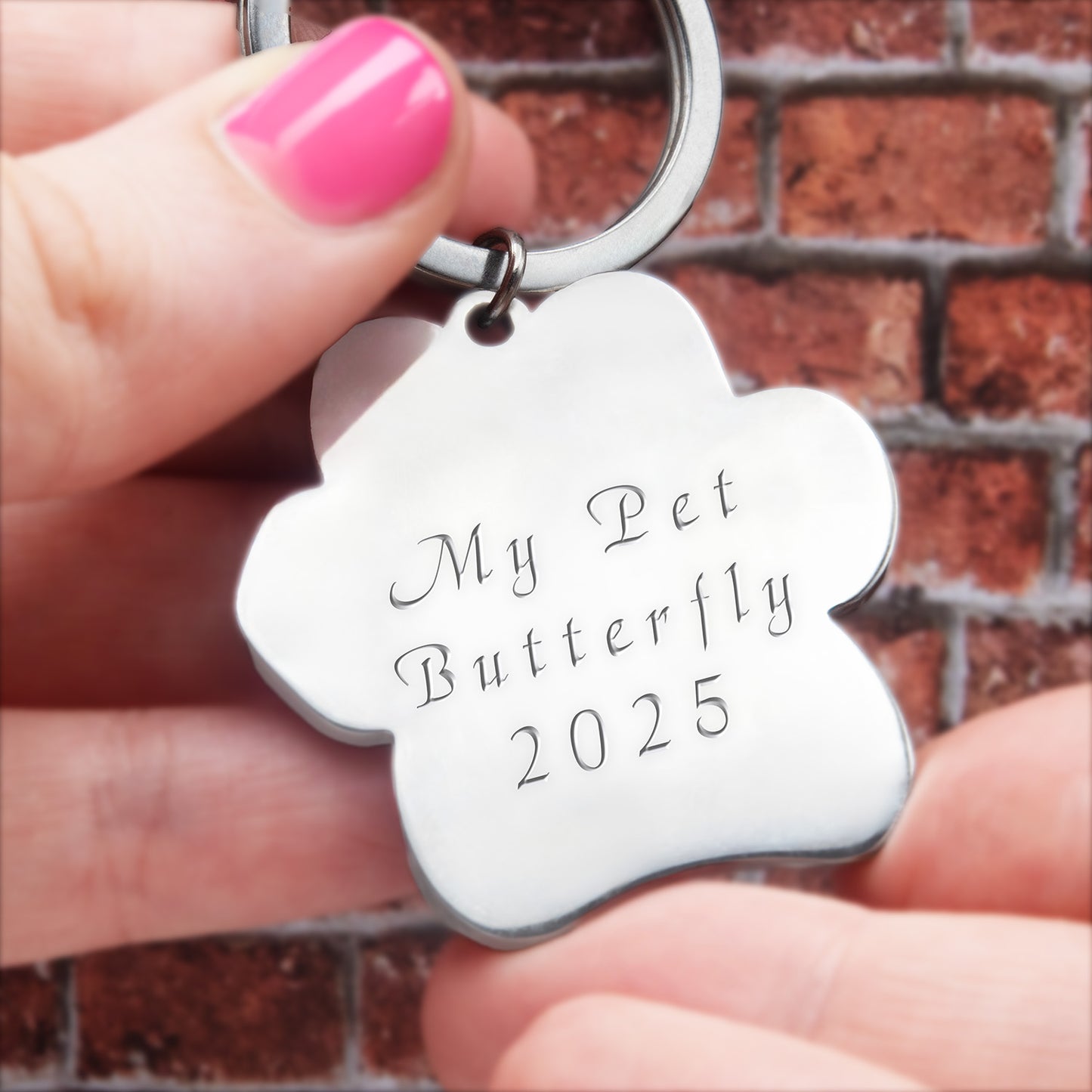Who Rescued Who Paw Print Stainless Steel Pet Rescue Keyring