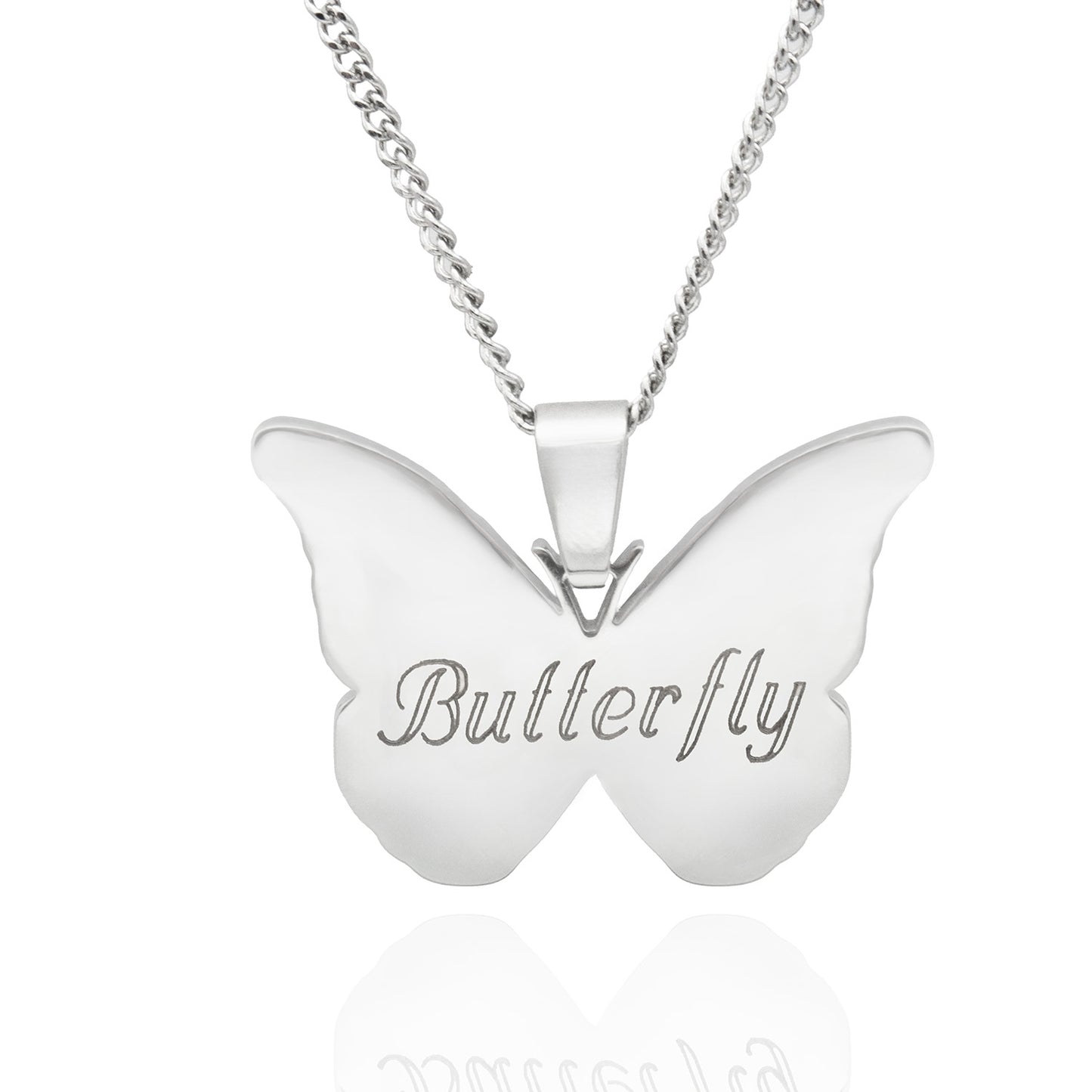 Butterfly Pendant Necklace Symbol of Transformation and Hope Stainless Steel Etched Design