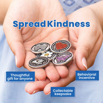 Pewter Heart Kindness Tokens with Red Glitter Heart and Inspirational Message, Set of 3