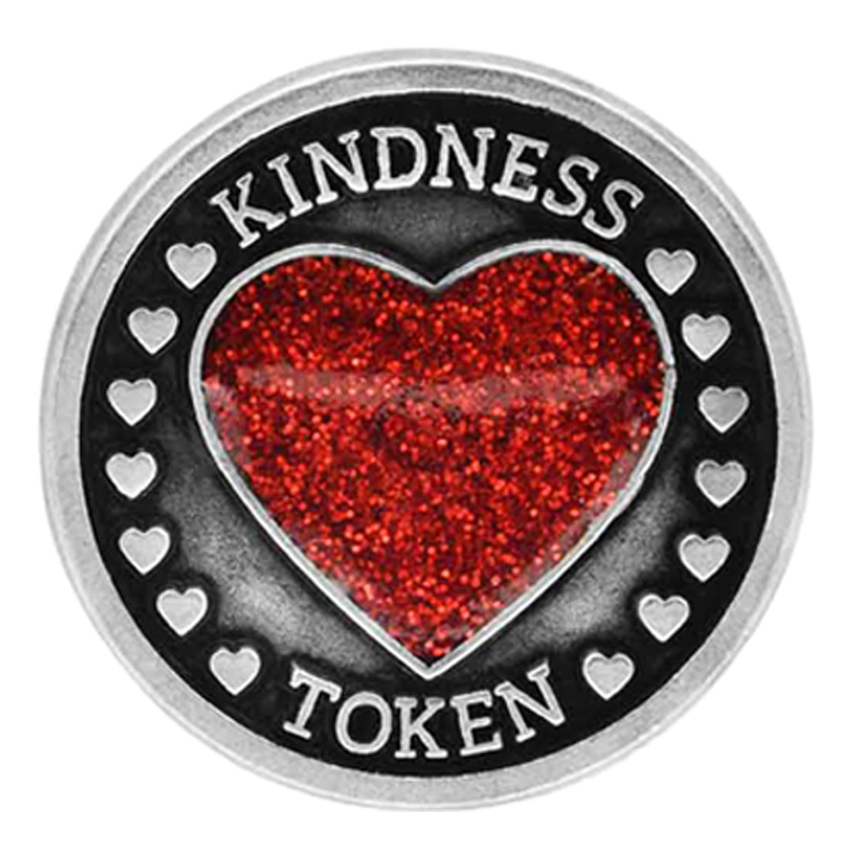 Pewter Heart Kindness Tokens with Red Glitter Heart and Inspirational Message, Set of 3