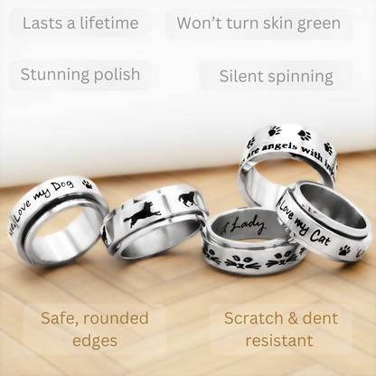 Running Wolves Ring with Spinning Band - Stainless Steel Nature Jewelry for Anxiety Fidget Spinner