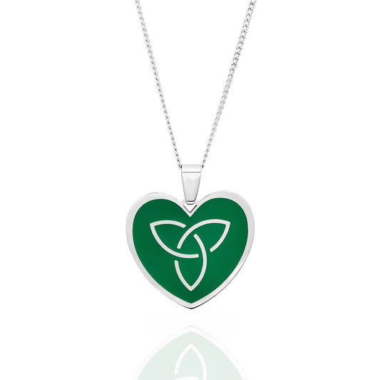 Engravable Celtic Trinity knot Heart Pendant Stainless Steel Necklace for Women or Men Irish Pride Gift