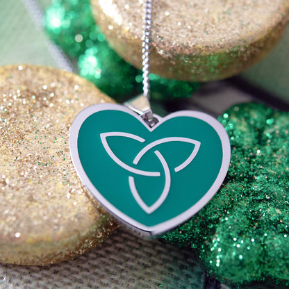 Engravable Celtic Trinity knot Heart Pendant Stainless Steel Necklace for Women or Men Irish Pride Gift