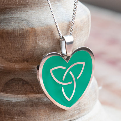 Engravable Celtic Trinity knot Heart Pendant Stainless Steel Necklace for Women or Men Irish Pride Gift