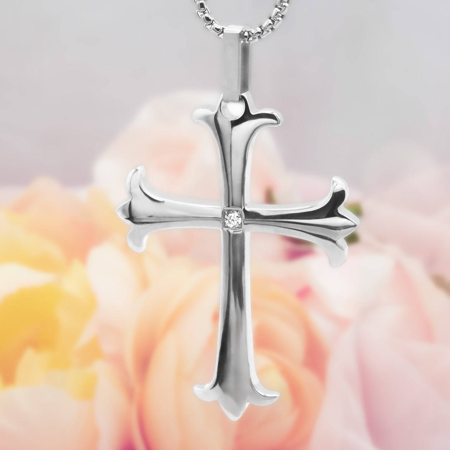 Cross Pendant Necklace with Sparkling Cubic Zirconia Stone