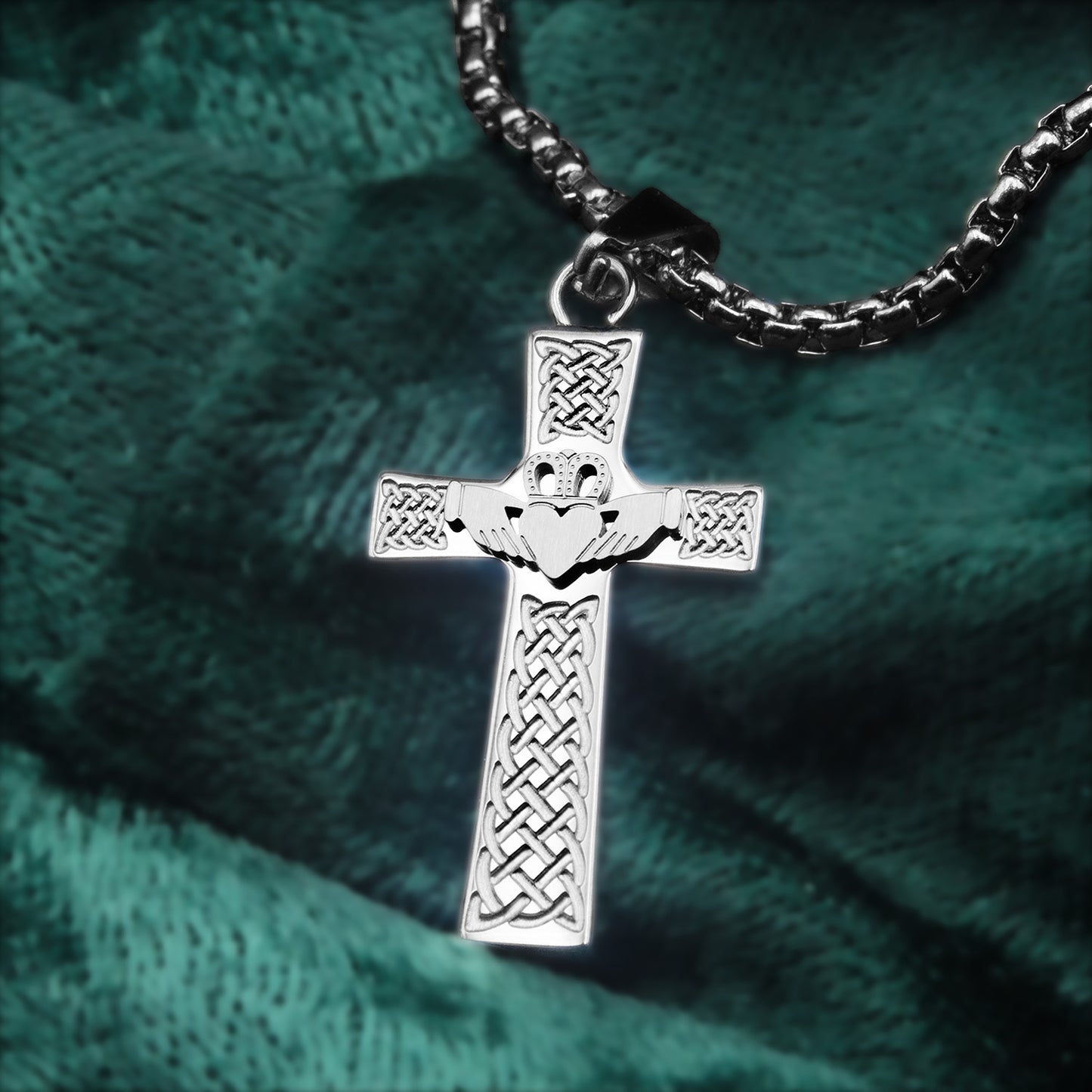 Celtic Claddagh Cross Religious Pendant Necklace Irish Symbol of Love, Loyalty & Friendship Stainless Jewelry for Women or Men