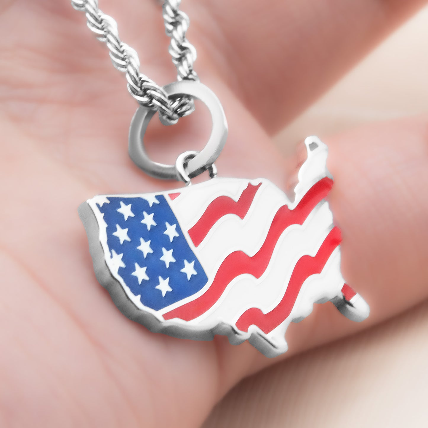 Patriotic United States Map American Flag God Bless America Pendant Necklace - USA Pride Jewelry