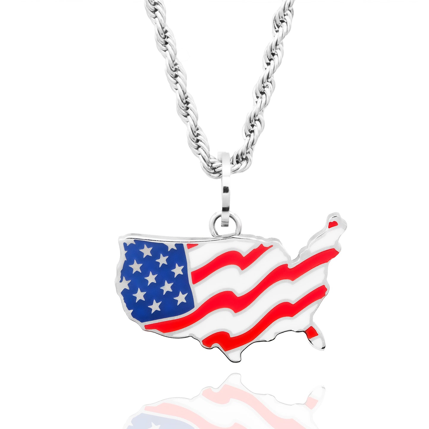Patriotic United States Map American Flag God Bless America Pendant Necklace - USA Pride Jewelry