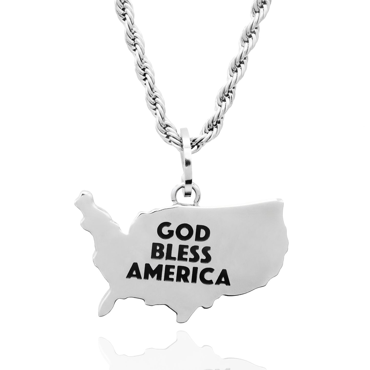 Patriotic United States Map American Flag God Bless America Pendant Necklace - USA Pride Jewelry