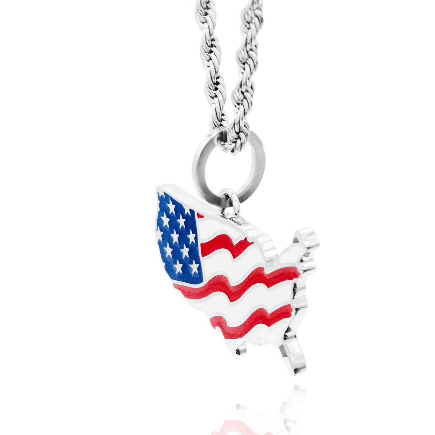 Patriotic United States Map American Flag God Bless America Pendant Necklace - USA Pride Jewelry