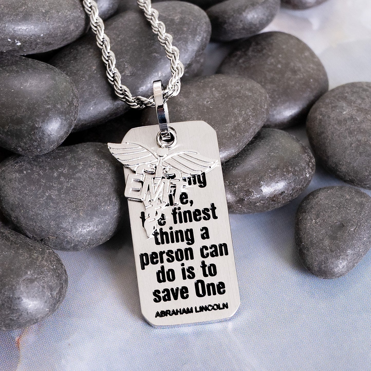 EMT Jewelry Emergency Symbol Responder Stainless Steel Necklace Inspirational Gift Women Men Medical Alert Engrave Personalize EMT Charm