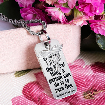 EMT Jewelry Emergency Symbol Responder Stainless Steel Necklace Inspirational Gift Women Men Medical Alert Engrave Personalize EMT Charm