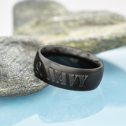 U.S. Navy Ion Gunmetal Engraved Ring - Military Service Pride Jewelry Gift