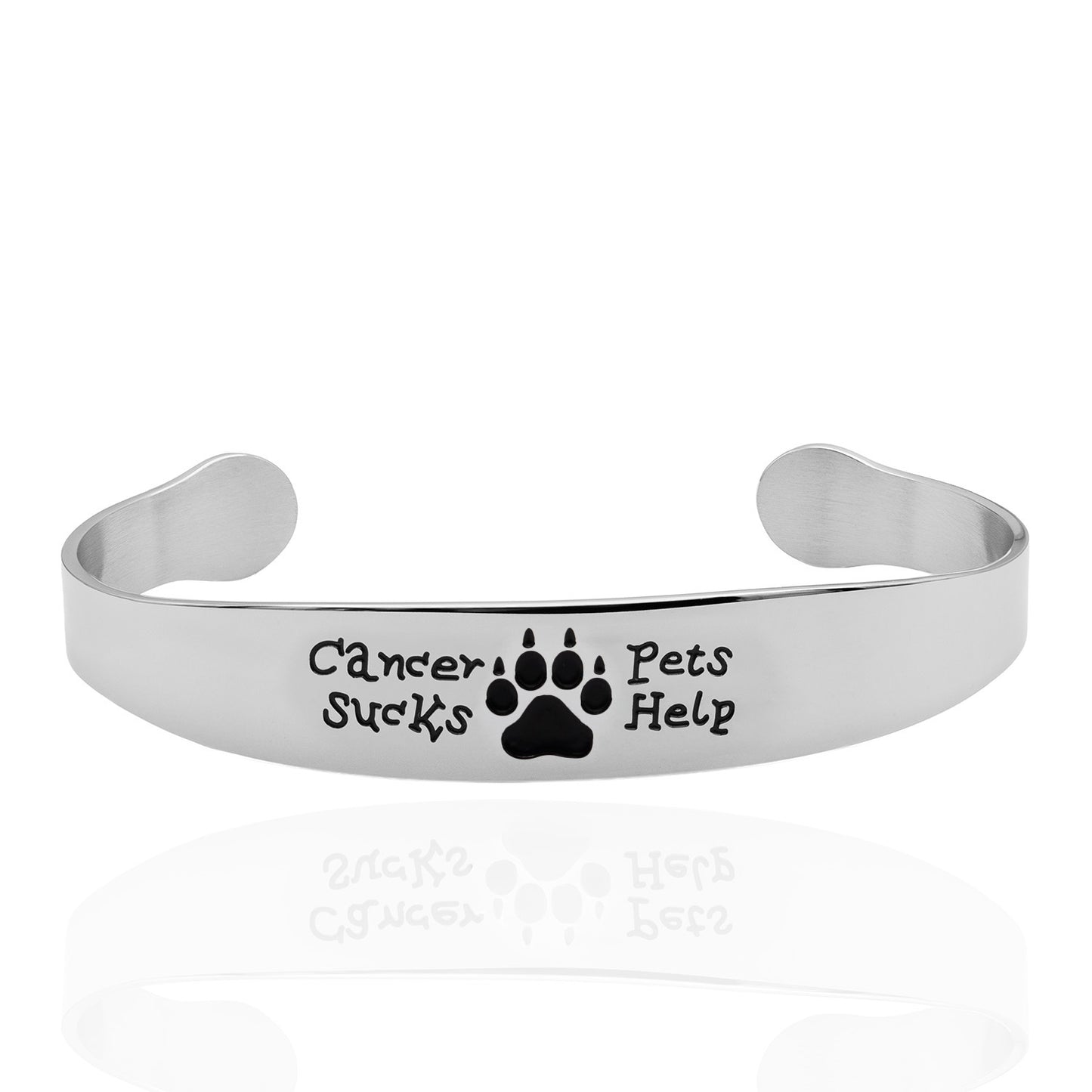 Cancer Sucks Pets Help Pet Dog or Cat Inspirational Cuff Bracelet Stainless Steel for Women or Men Cancer Awareness