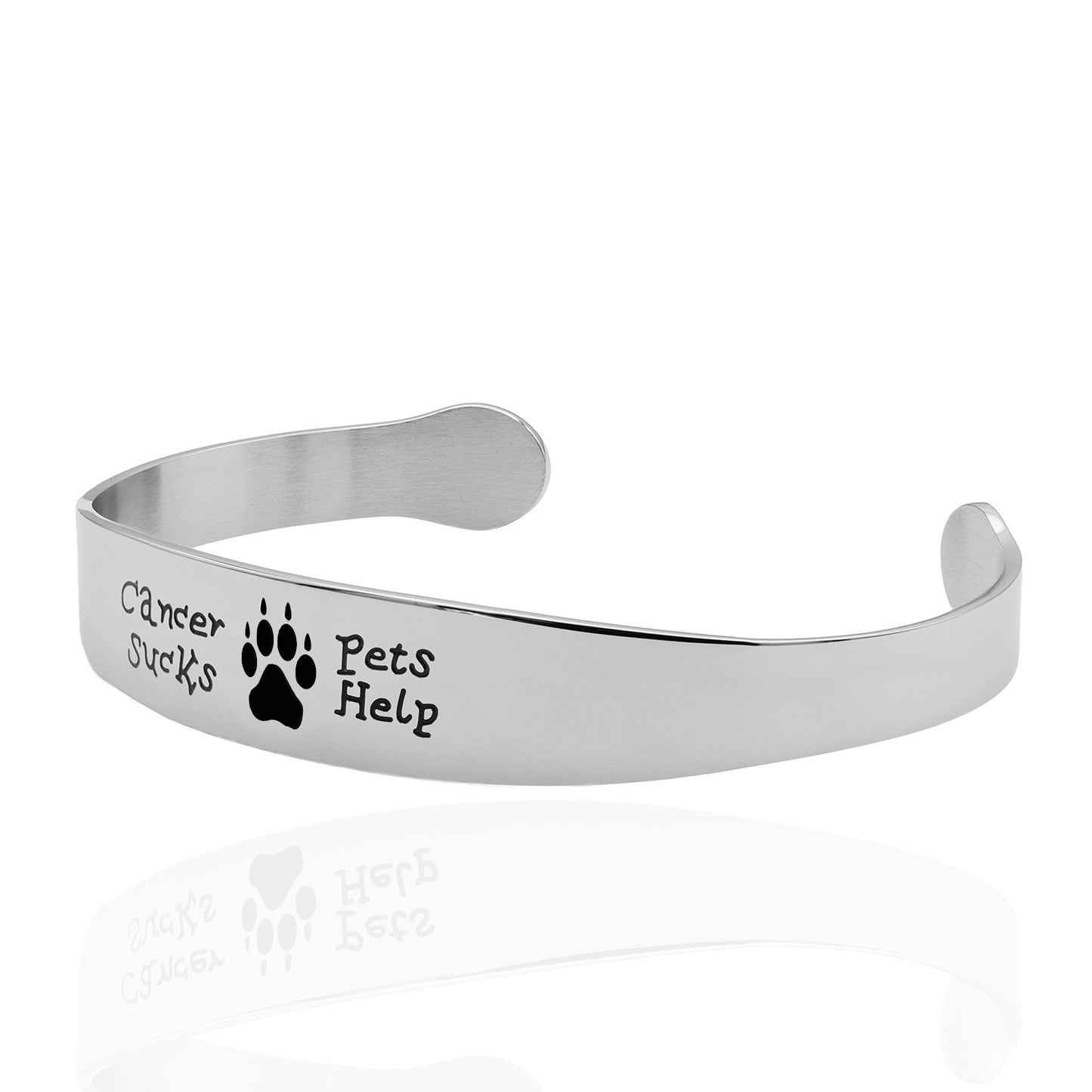 Cancer Sucks Pets Help Pet Dog or Cat Inspirational Cuff Bracelet Stainless Steel for Women or Men Cancer Awareness