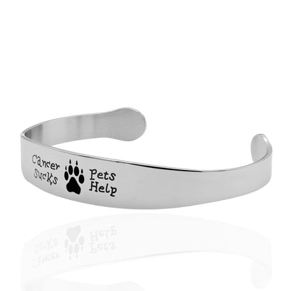 Cancer Sucks Pets Help Pet Dog or Cat Inspirational Cuff Bracelet Stainless Steel for Women or Men Cancer Awareness