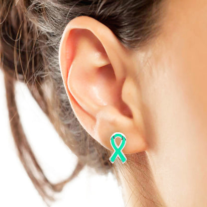 Epoxy Cancer Awareness Ribbon Earrings Stainless Steel Jewelry