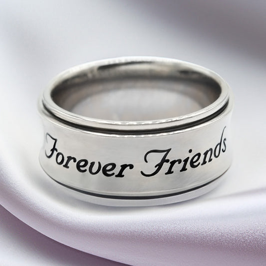 Forever Friends Engraved Stainless Steel Ring - Best Friend Gift Spinning Fidget Jewelry for Anxiety