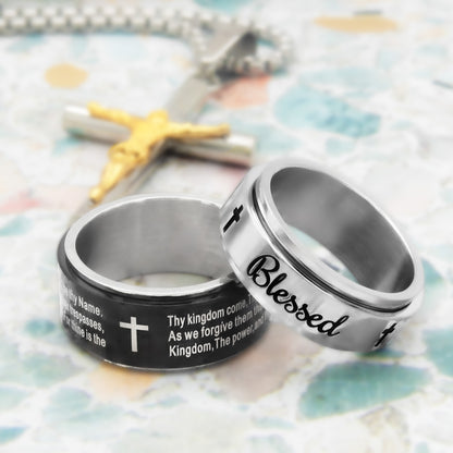 Lord's Prayer Engraved Ring with Rotating Band - Spiritual Anxiety Spinner Fidget Jewelry